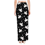 Black And White Angel Pattern Print High Slit Maxi Skirt