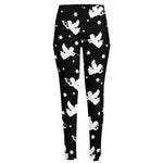 Black And White Angel Pattern Print High-Waisted Pocket Leggings