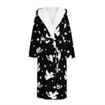 Black And White Angel Pattern Print Hooded Bathrobe