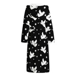 Black And White Angel Pattern Print Hooded Bathrobe