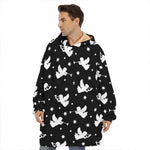 Black And White Angel Pattern Print Hoodie Blanket