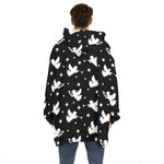 Black And White Angel Pattern Print Hoodie Blanket
