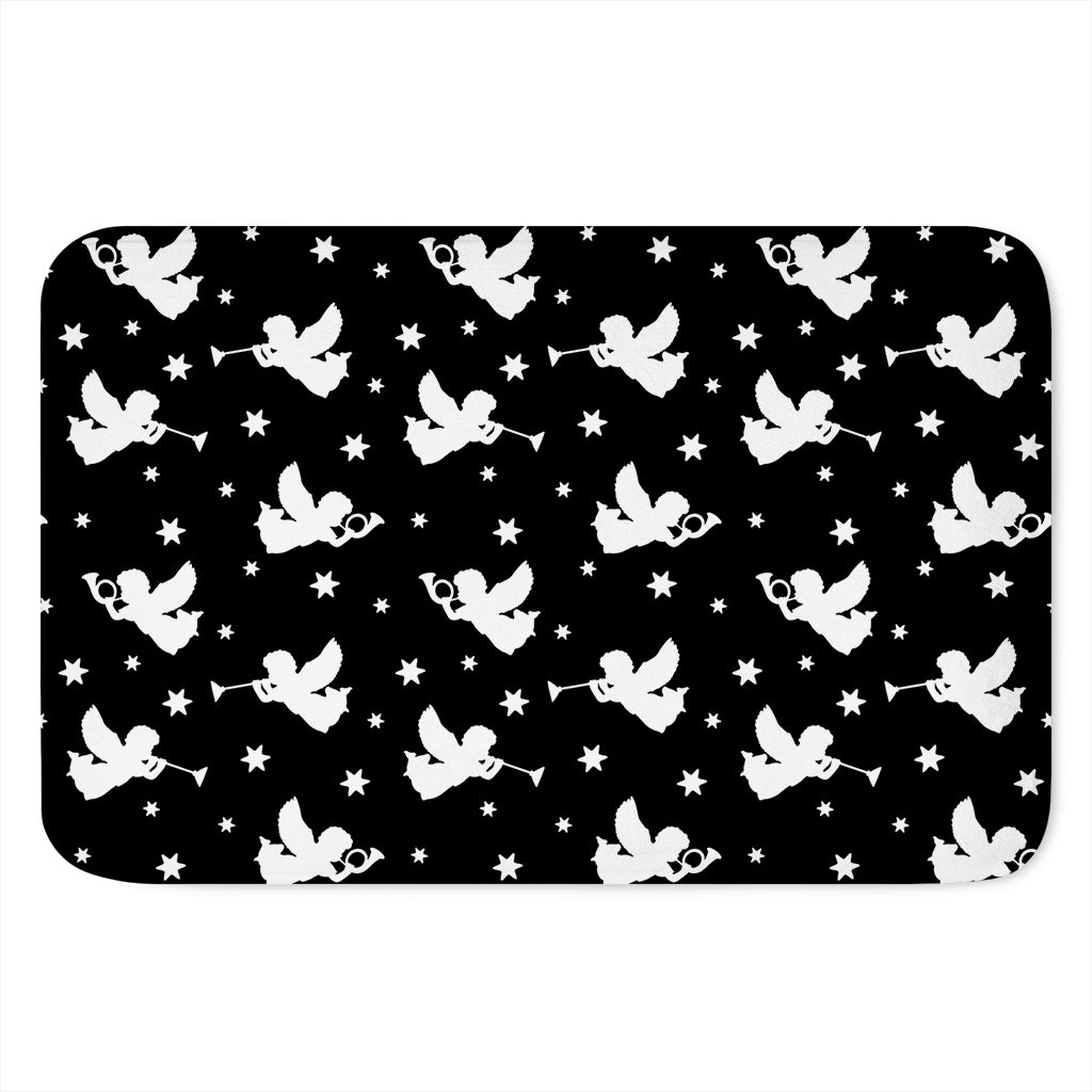 Black And White Angel Pattern Print Indoor Door Mat