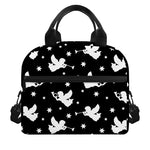 Black And White Angel Pattern Print Insulated Lunch Bag