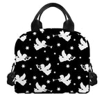 Black And White Angel Pattern Print Insulated Lunch Bag