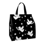 Black And White Angel Pattern Print Insulated Lunch Tote