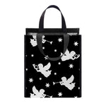 Black And White Angel Pattern Print Insulated Lunch Tote