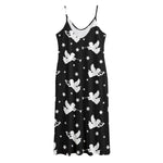 Black And White Angel Pattern Print Jersey Midi Cami Dress