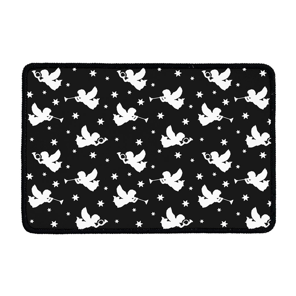 Black And White Angel Pattern Print Kitchen Mat