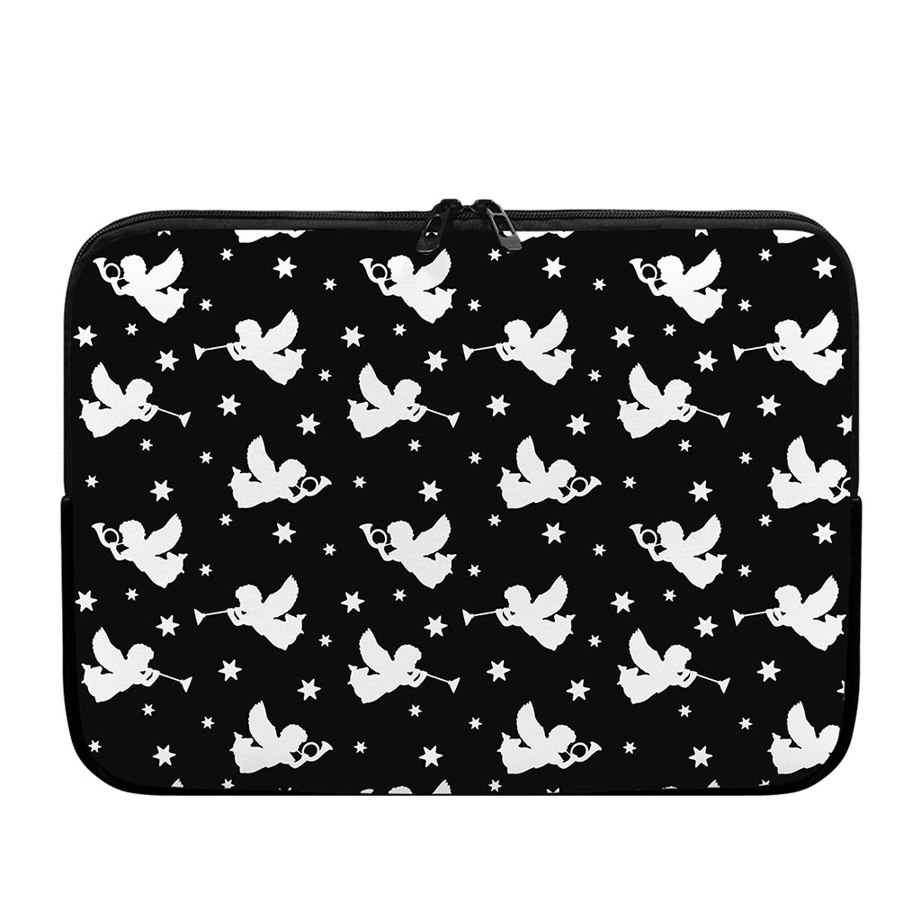 Black And White Angel Pattern Print Laptop Sleeve
