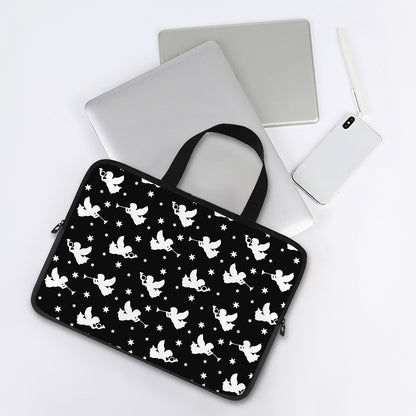 Black And White Angel Pattern Print Laptop Sleeve With Handle