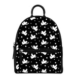 Black And White Angel Pattern Print Leather Backpack