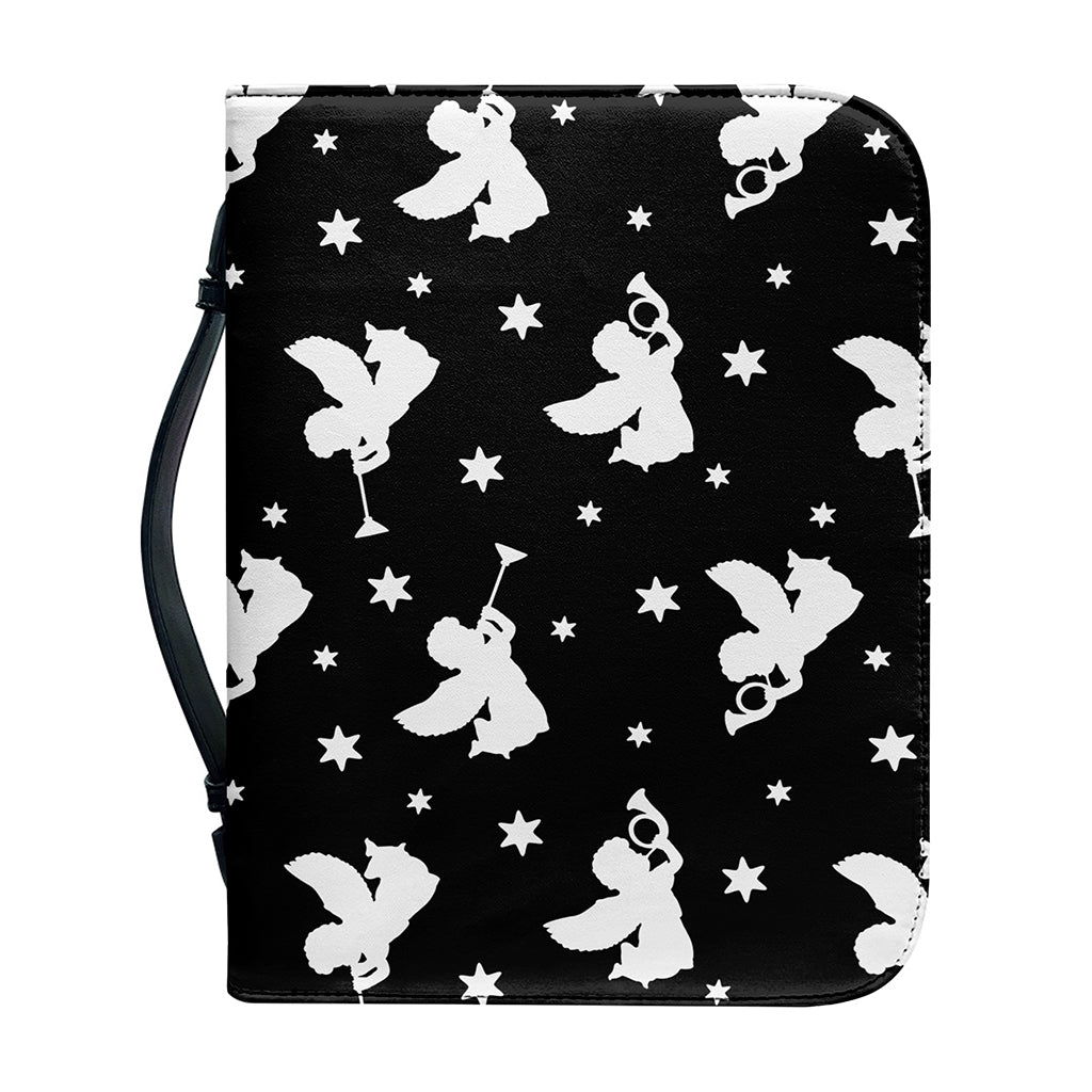 Black And White Angel Pattern Print Leather Bible Cover