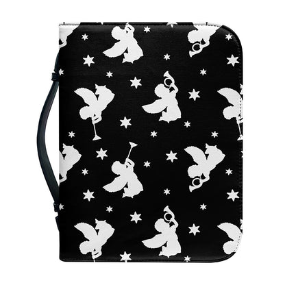 Black And White Angel Pattern Print Leather Bible Cover