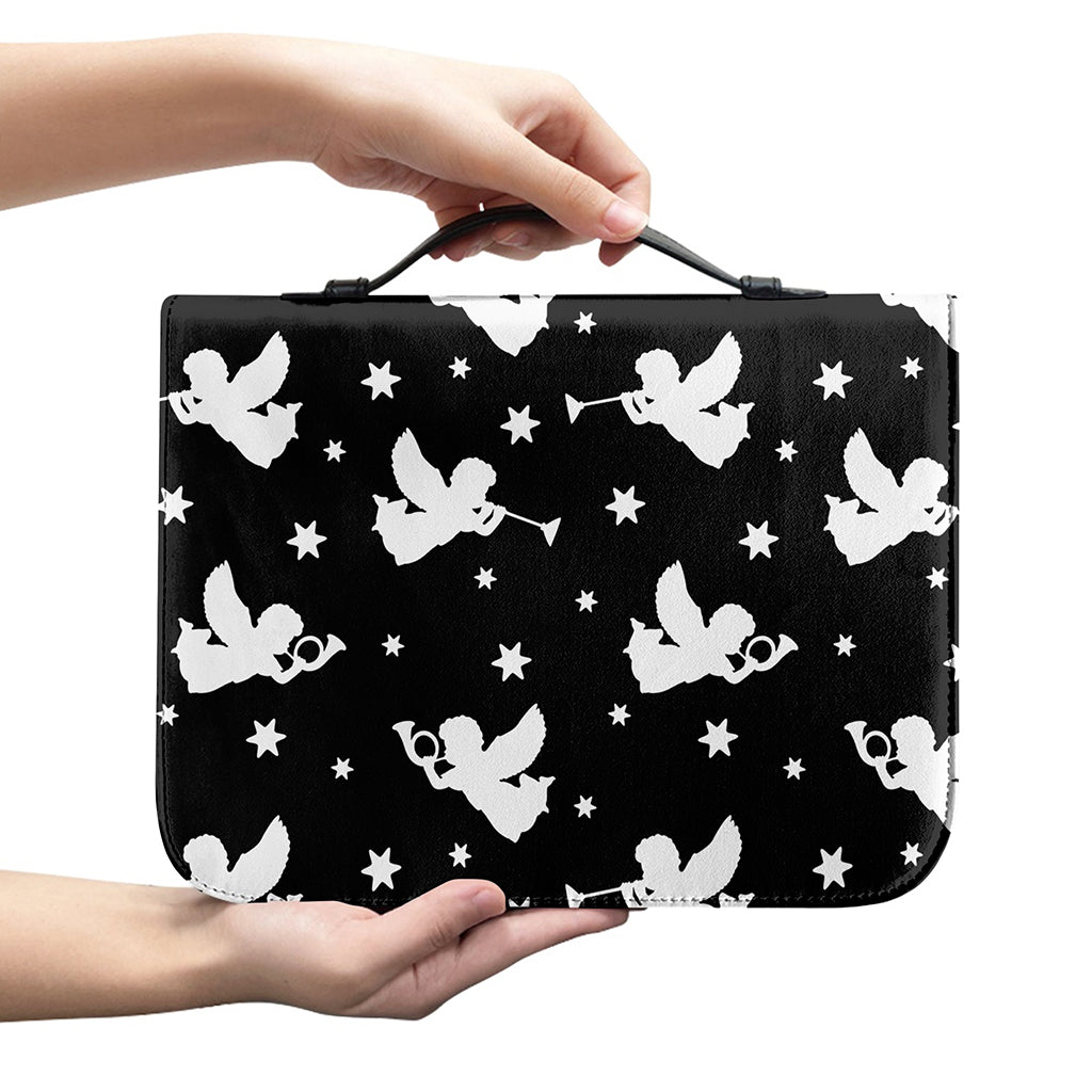 Black And White Angel Pattern Print Leather Bible Cover