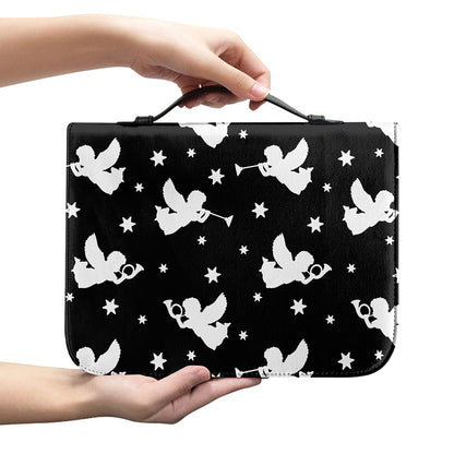 Black And White Angel Pattern Print Leather Bible Cover