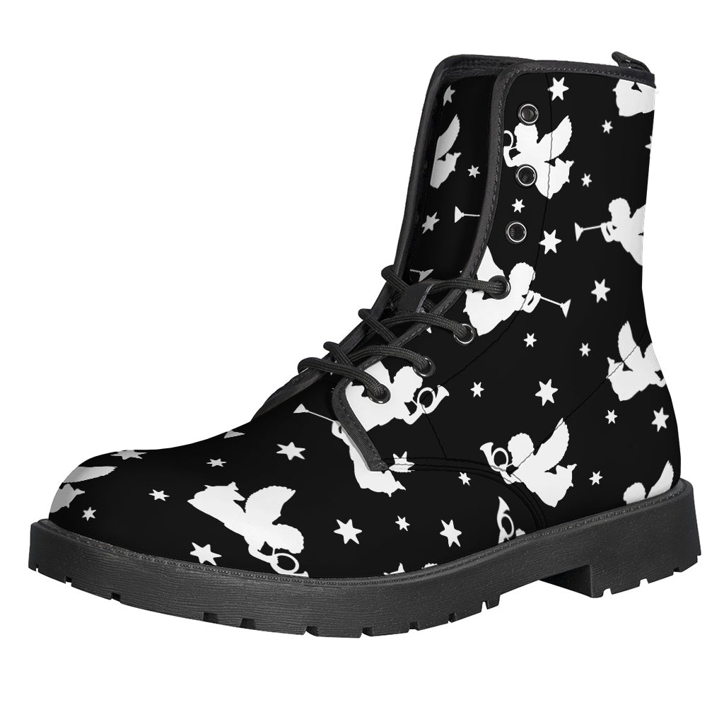 Black And White Angel Pattern Print Backpack