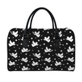 Black And White Angel Pattern Print Leather Duffel Bag