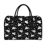 Black And White Angel Pattern Print Leather Duffle Bag