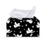 Black And White Angel Pattern Print Leather Tissue Box Cover
