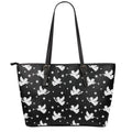 Black And White Angel Pattern Print Leather Tote Bag With Zipper