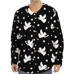 Black And White Angel Pattern Print Long Sleeve Baseball Jersey