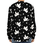 Black And White Angel Pattern Print Long Sleeve Baseball Jersey
