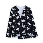 Black And White Angel Pattern Print Long Sleeve Short Coat