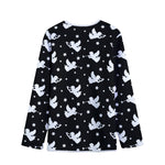 Black And White Angel Pattern Print Long Sleeve Short Coat