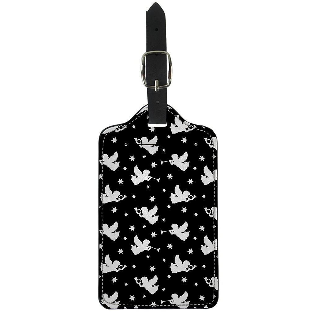 Black And White Angel Pattern Print Luggage Tag