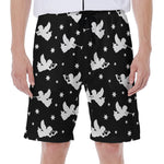 Black And White Angel Pattern Print Men's Beach Shorts