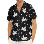 Black And White Angel Pattern Print Men's Deep V-Neck Shirt