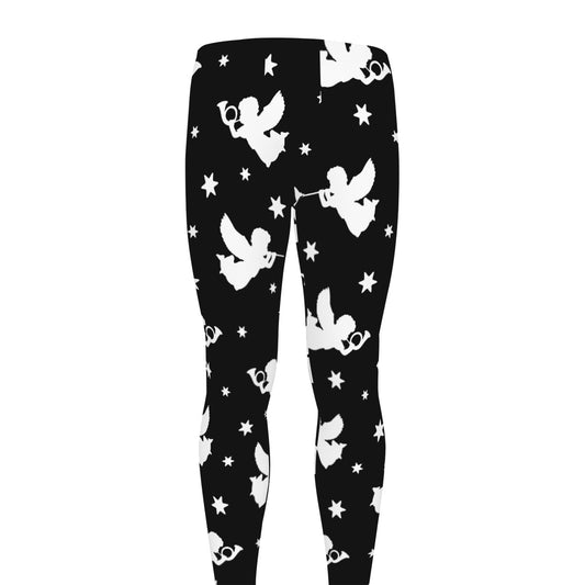 Black And White Angel Pattern Print Men's leggings