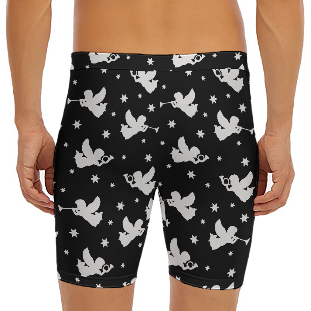 Black And White Angel Pattern Print Men's Long Boxer Briefs