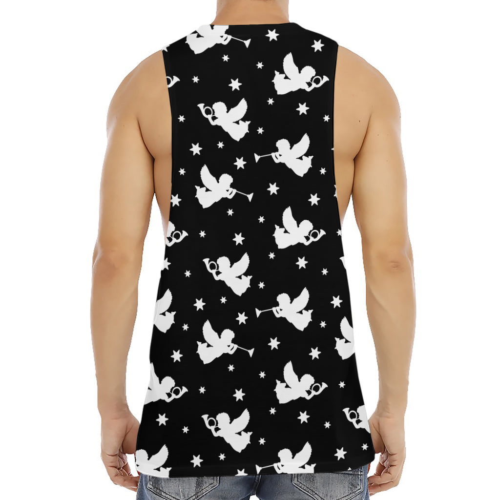Black And White Angel Pattern Print Men's Muscle Tank Top