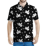 Black And White Angel Pattern Print Men's Polo Shirt