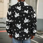 Black And White Angel Pattern Print Men's Shirt Jacket