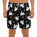 Black And White Angel Pattern Print Men's Split Running Shorts