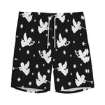 Black And White Angel Pattern Print Men's Sports Shorts