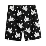 Black And White Angel Pattern Print Men's Sports Shorts