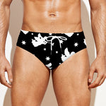 Black And White Angel Pattern Print Men's Swim Briefs