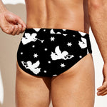 Black And White Angel Pattern Print Men's Swim Briefs