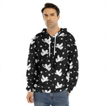 Black And White Angel Pattern Print Men's Velvet Pullover Hoodie