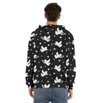 Black And White Angel Pattern Print Men's Velvet Pullover Hoodie