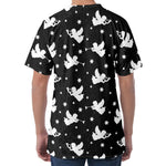 Black And White Angel Pattern Print Men's Velvet T-Shirt