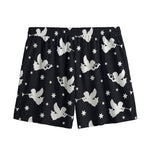 Black And White Angel Pattern Print Mesh Shorts
