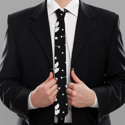 Black And White Angel Pattern Print Necktie
