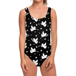 Black And White Angel Pattern Print One Piece Swimsuit