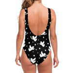 Black And White Angel Pattern Print One Piece Swimsuit
