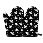 Black And White Angel Pattern Print Oven Mitts